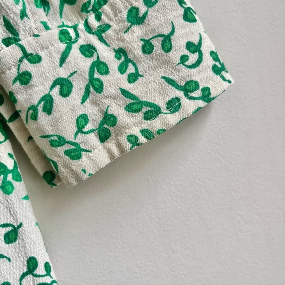 Ganni | Green White Printed Crepe Button Down Blouse Tapioca Spell Out Vine - Picture 5 of 10